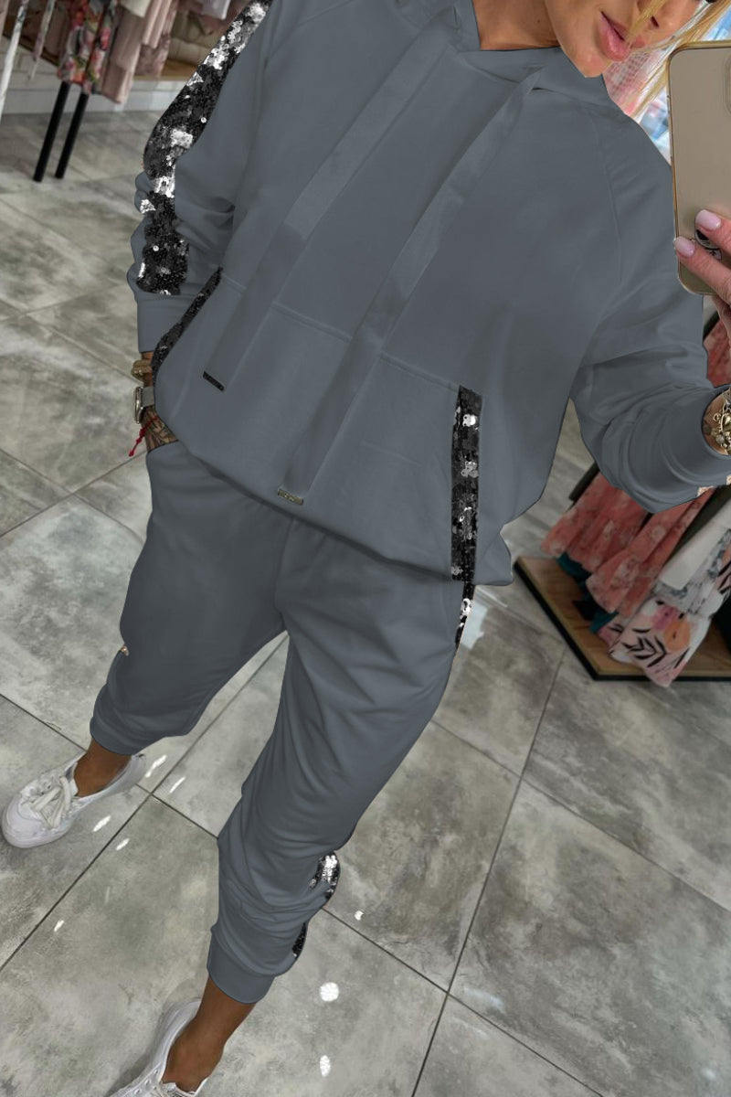 Tammie dames set | Comfortabele hoodie en broek met glitterdetail in herfstkleuren