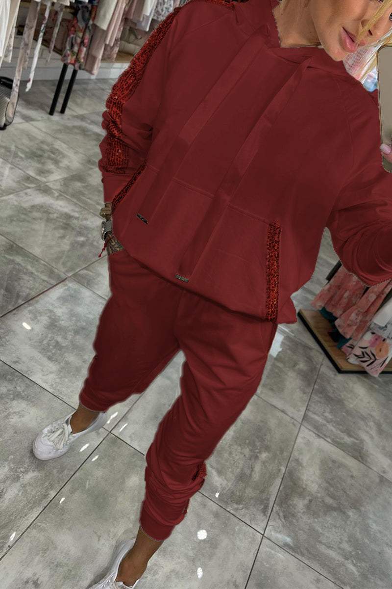 Tammie dames set | Comfortabele hoodie en broek met glitterdetail in herfstkleuren