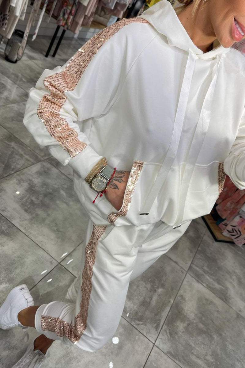 Tammie dames set | Comfortabele hoodie en broek met glitterdetail in herfstkleuren