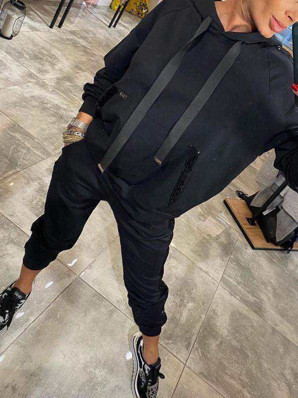 Tammie dames set | Comfortabele hoodie en broek met glitterdetail in herfstkleuren