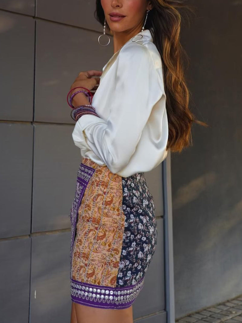 Thalia - Asymmetrische Bloemenprint Minirok