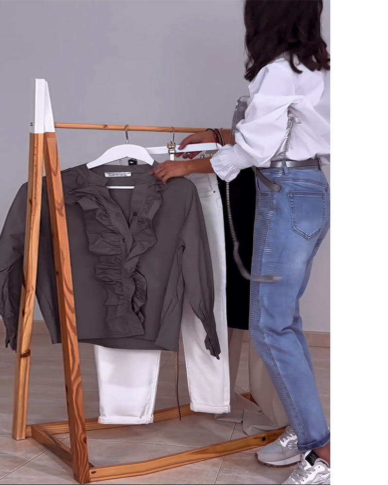 Thalia - Geplooide Blouses Met Opstaande Kraag