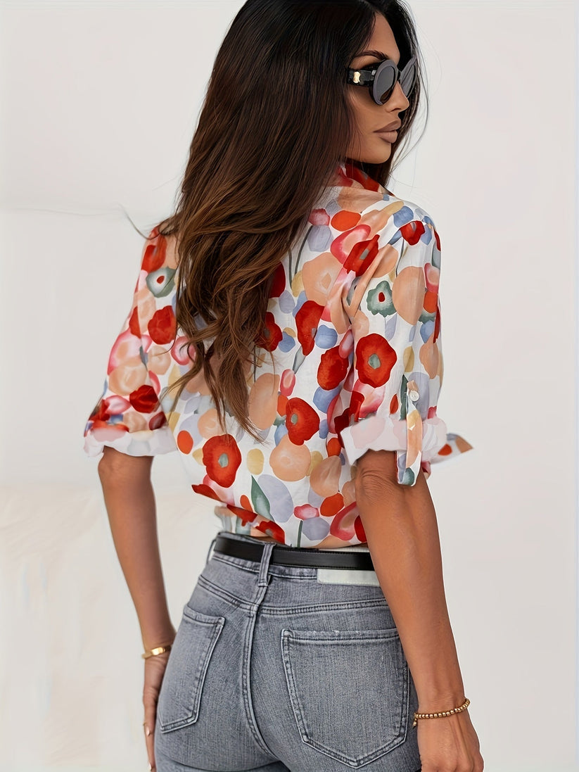 Anne-Rose | Dames Blouse met Bloemenprint en Knoopsluiting – Luchtige, Vrouwelijke Top voor Casual Chic