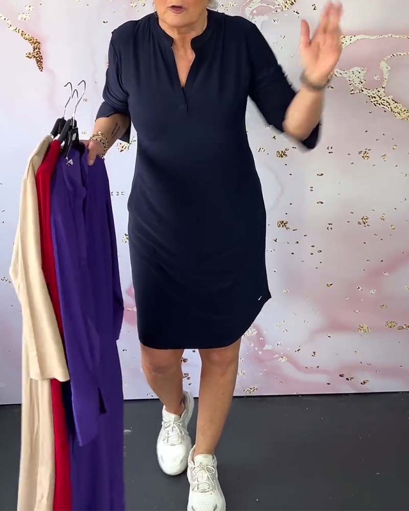 Trisha - Effen Jurk Met V-Hals