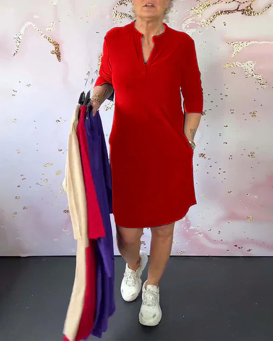 Trisha - Effen Jurk Met V-Hals