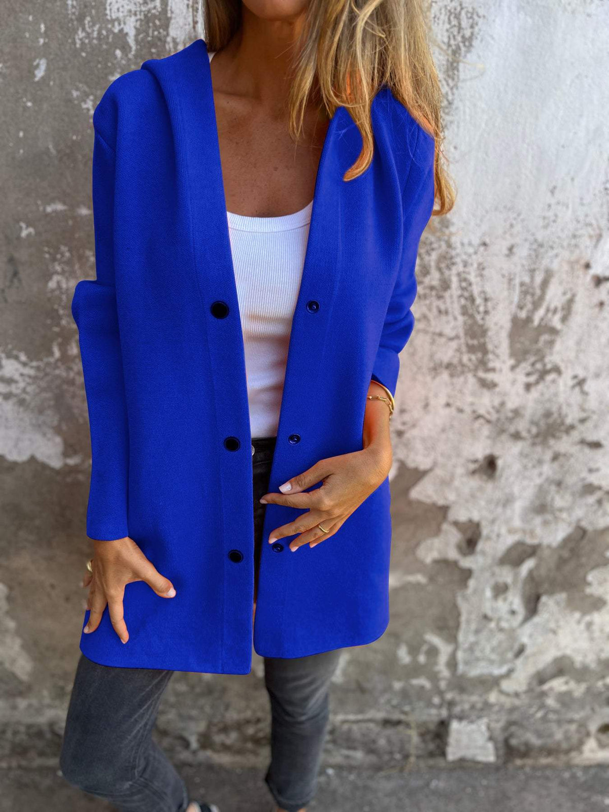 Venus Casual Vest met Capuchon | Damesvest in Katoenmix met Enkelrijige Knoopsluiting