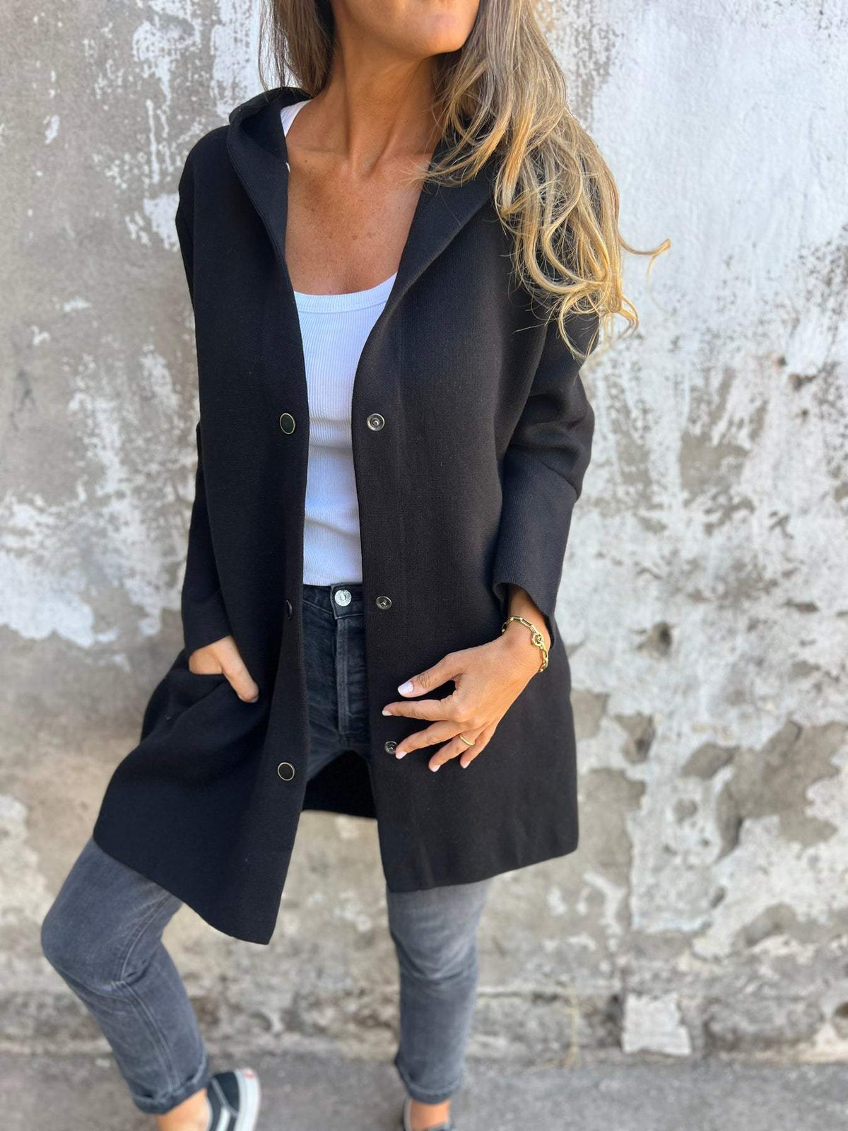 Venus Casual Vest met Capuchon | Damesvest in Katoenmix met Enkelrijige Knoopsluiting