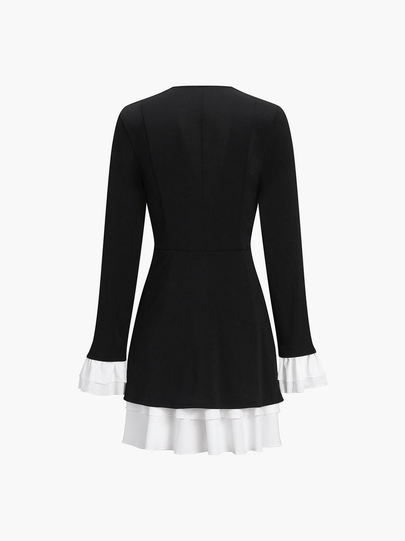 Viviane Blazerjurk | Dames korte V-hals jurk met ruffles en contrastbies