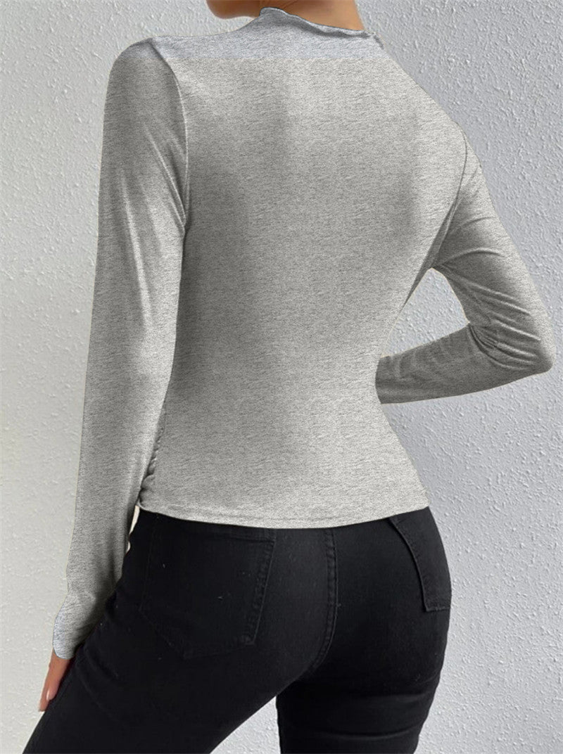 Vivienne Ruching Shirt | Dames lange mouwen top met mock neck en plooidetail