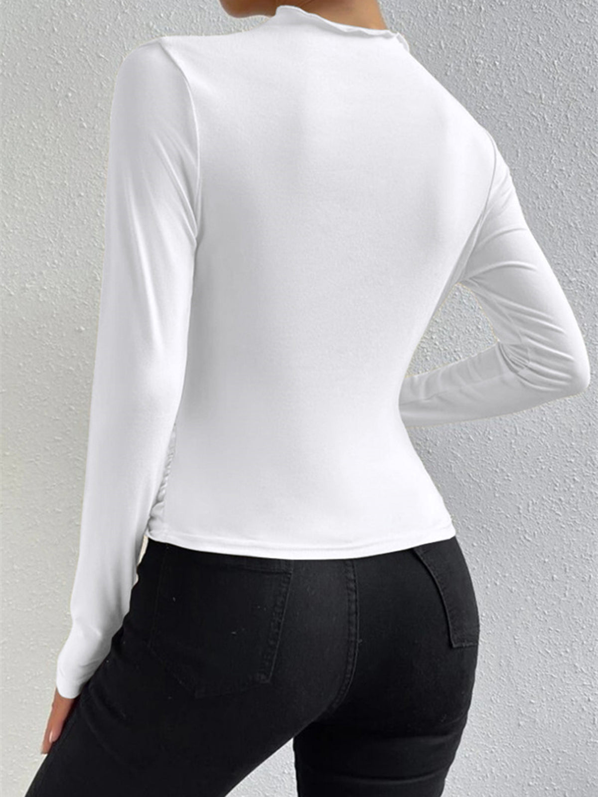 Vivienne Ruching Shirt | Dames lange mouwen top met mock neck en plooidetail
