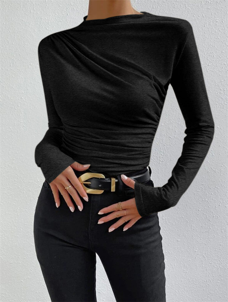 Vivienne Ruching Shirt | Dames lange mouwen top met mock neck en plooidetail