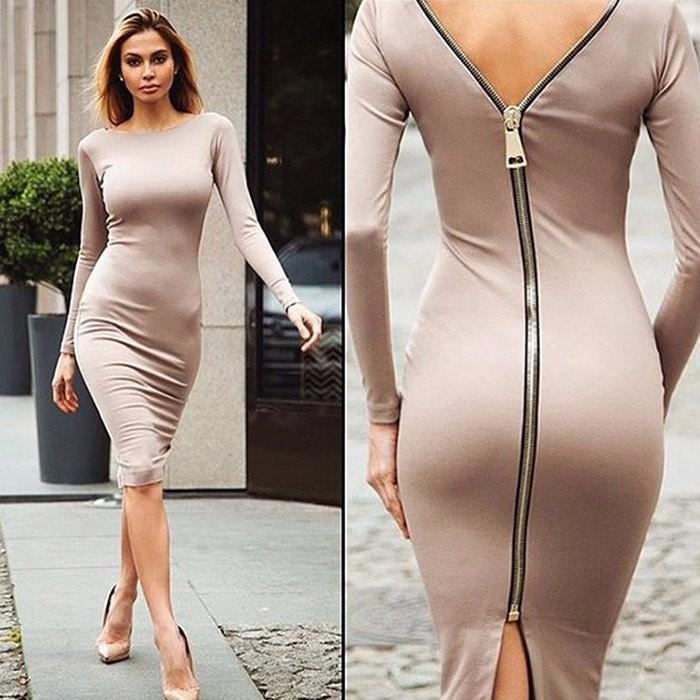 Viy - Elegante Lange Mouw Jurk met Ritssluiting voor Vrouwen