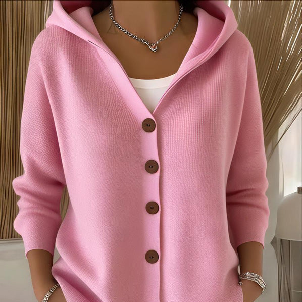 Dames Gebreide Hoodie met Bloemenprint – Zacht Katoen, Casual Sweatshirt voor Herfst en Winter