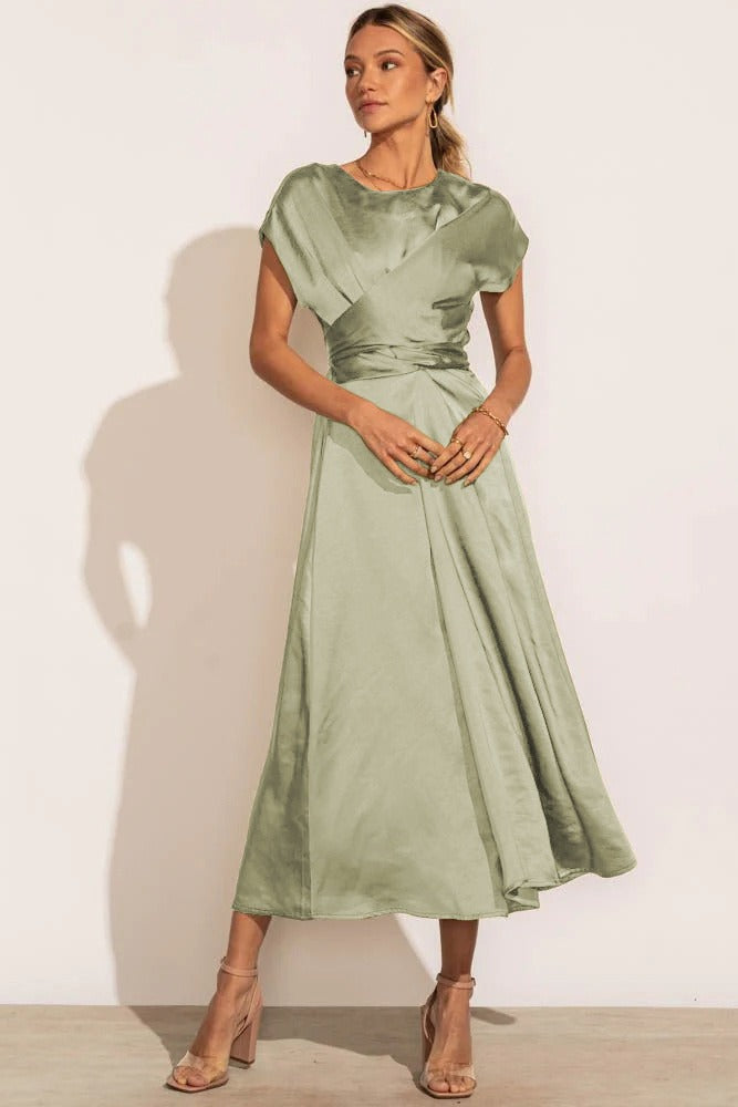 Eveline - Elegante Satijnen Wikkel Midi Jurk voor dames