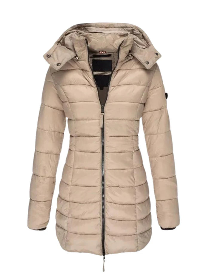 Lange Winterjas | Dames jas met getailleerd design en waterafstotende stof