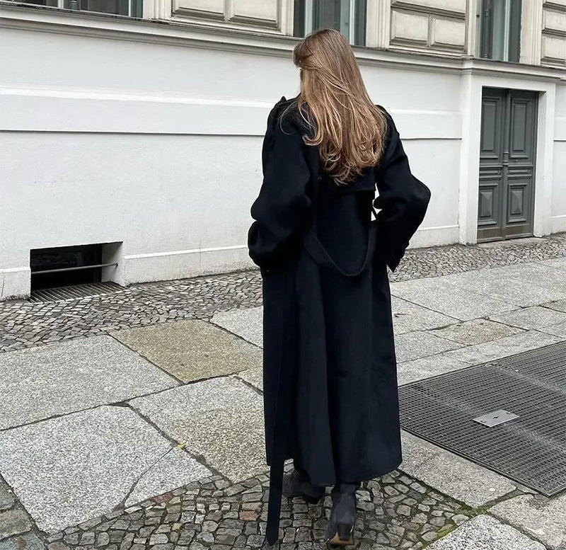 Dames Wollen Trenchcoat met Reverskraag – Dubbelrijs met Ceintuur