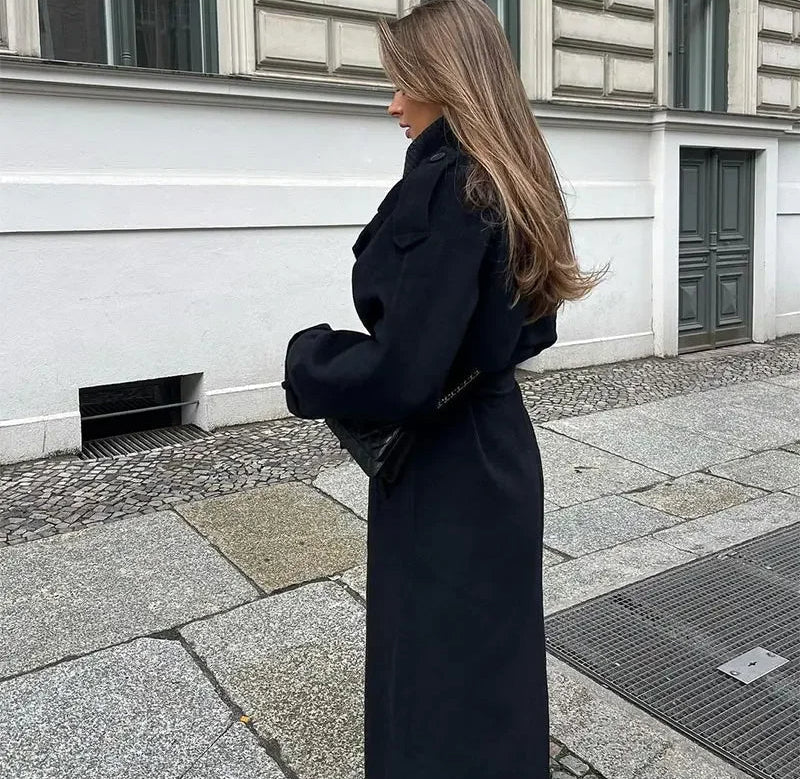 Dames Wollen Trenchcoat met Reverskraag – Dubbelrijs met Ceintuur