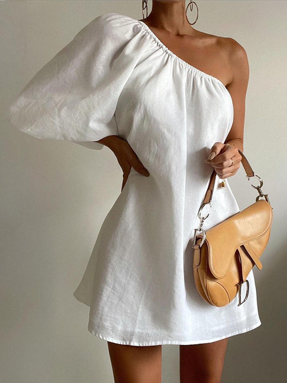 Zanna - Katoen Linnen One Sleeve Korte Jurk