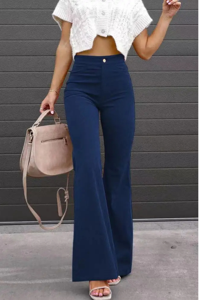 Zariam - Casual Grijze Hoge Taille Uitlopende Broek Met Verstelbare Tailleband Voor Vrouwen