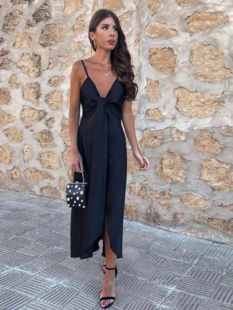 Zaylin - V-Hals Jurk Met Knoopdetail