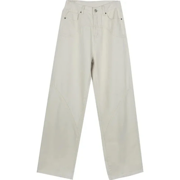 Zinnia flared broek dames | Casual beige lage taille broek met losse pasvorm