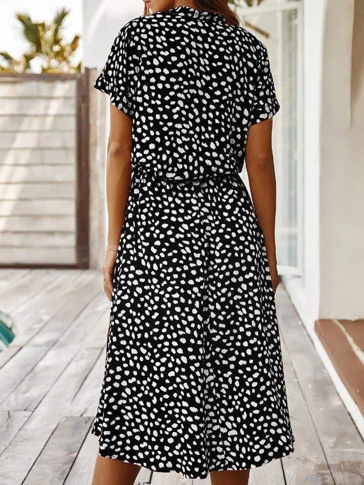 Jelle | Dames Midi Jurk – Luchtig Materiaal, Korte Mouwen, Trendy Zomerprint, Comfortabele Pasvorm
