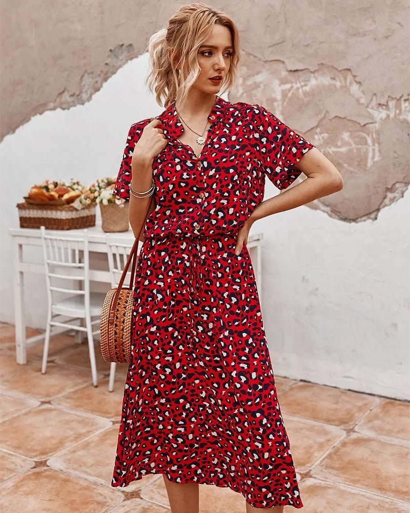 Jelle | Dames Midi Jurk – Luchtig Materiaal, Korte Mouwen, Trendy Zomerprint, Comfortabele Pasvorm