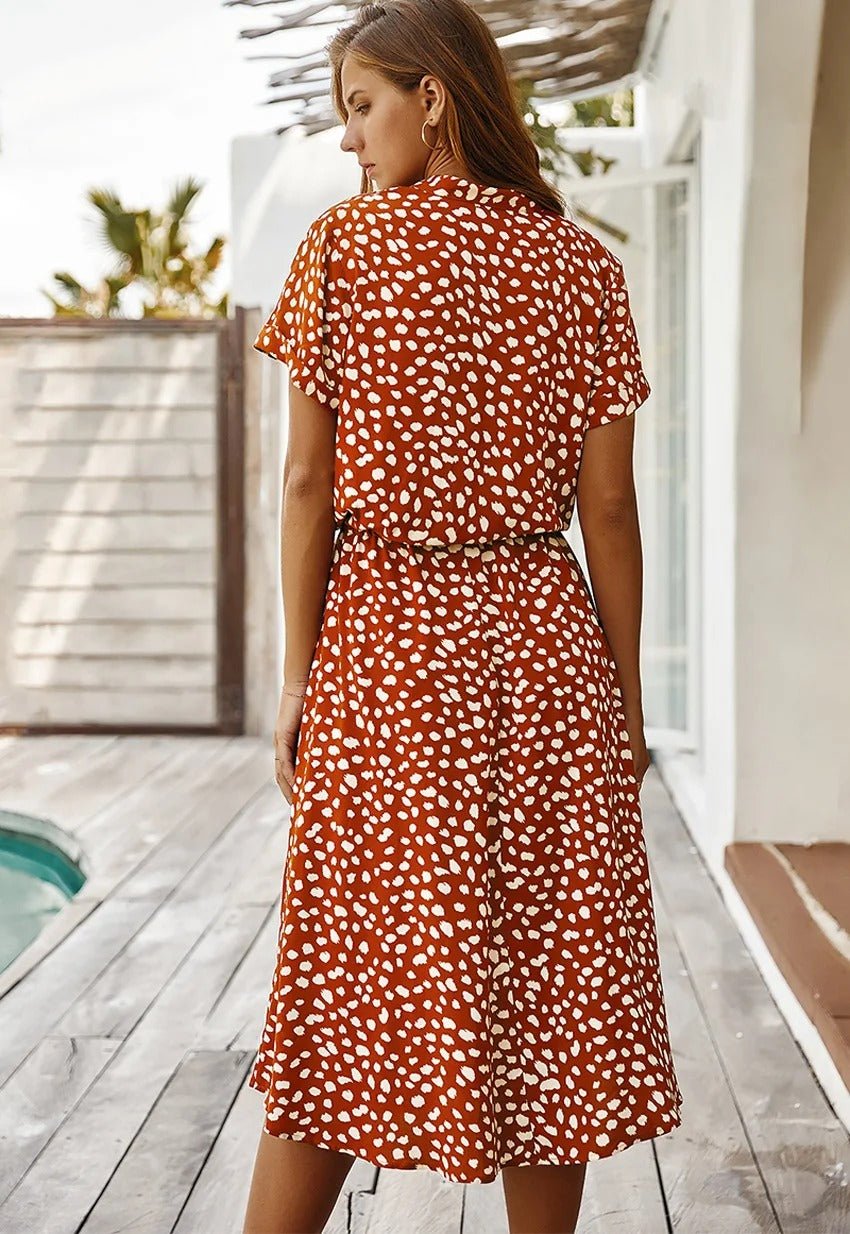 Jelle | Dames Midi Jurk – Luchtig Materiaal, Korte Mouwen, Trendy Zomerprint, Comfortabele Pasvorm