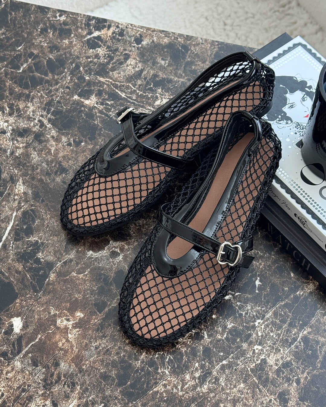 Juliette Mesh Ballerina's | Dames ballerina's met ademend mesh en leren details