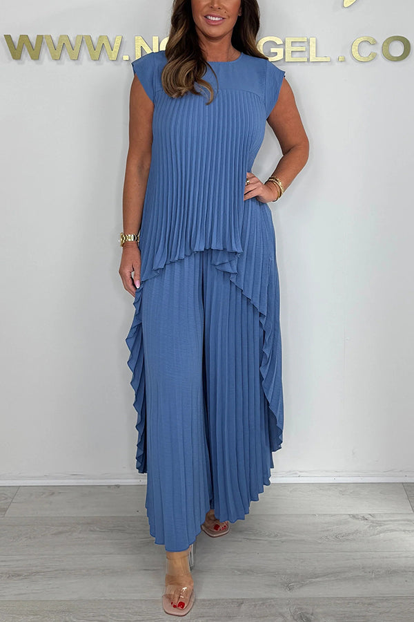 Elvira | Dames Two-Piece Set met Plissé & Wide-Leg – Slankmakend & Comfortabel Design