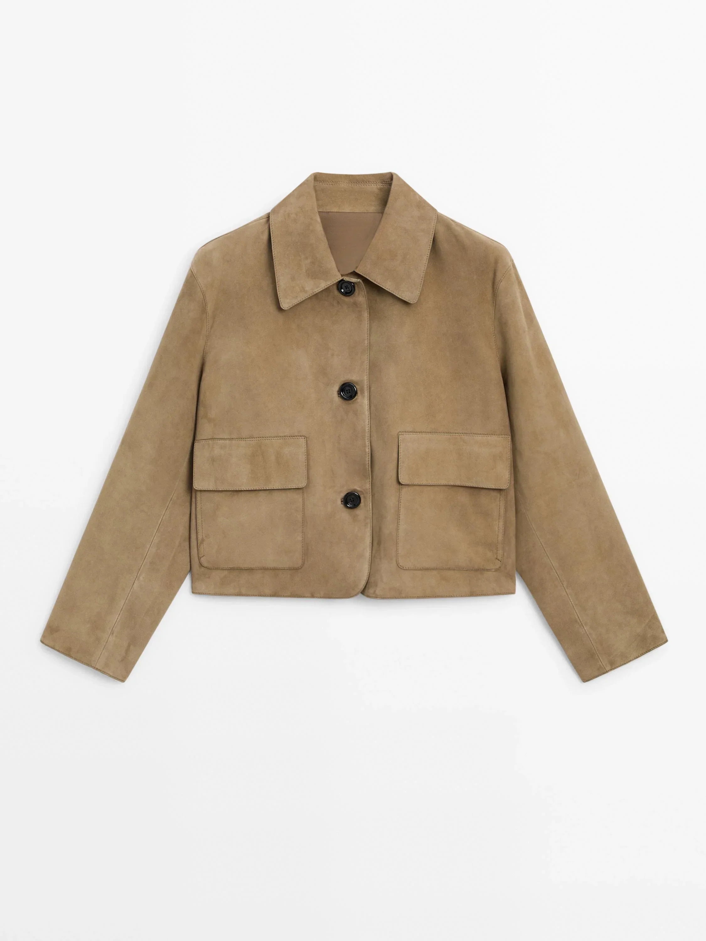 Getailleerd suede damesjasje | Kort jasje met klassieke kraag