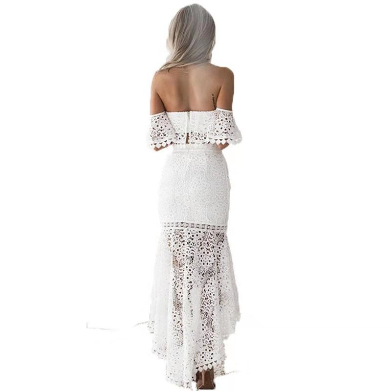 Ines | Dames Tweedelige Set – Kant Bustiertop Off Shoulder – Hoge Taille Kokerrok – Elegante Pasvorm