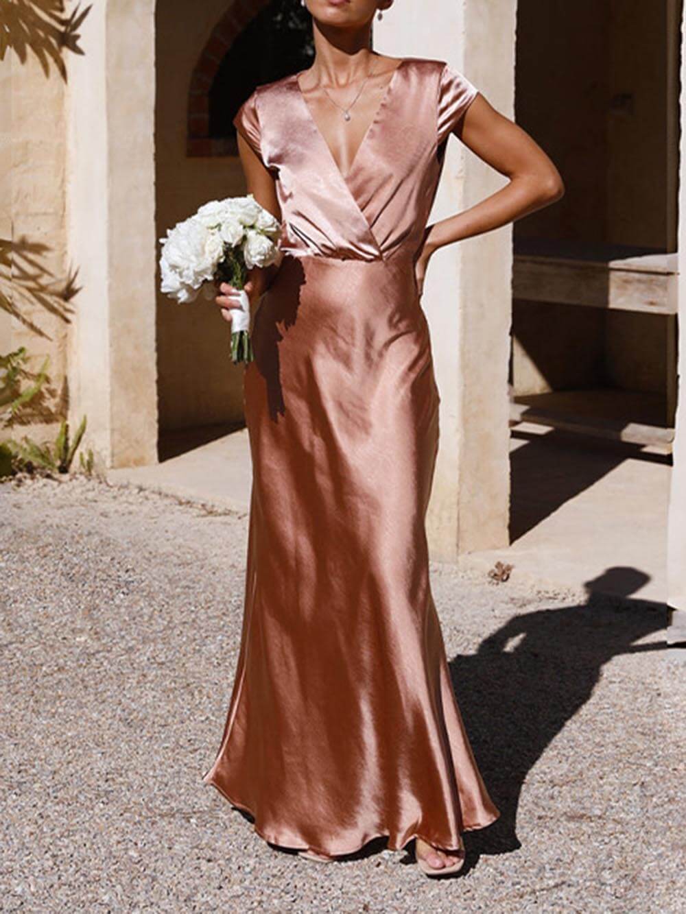 Satijnen V-Hals Maxijurk Dames – Elegante Zeemeerminstijl voor Speciale Gelegenheden