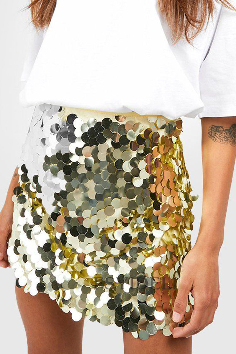 Lylia | Sexy Effen Kleur Sequin Rok voor Dames met A-lijn Pasvorm