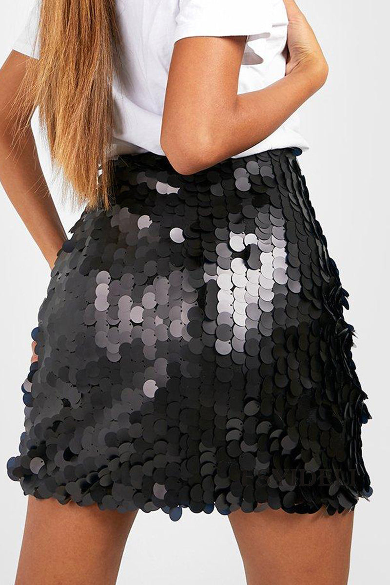 Lylia | Sexy Effen Kleur Sequin Rok voor Dames met A-lijn Pasvorm