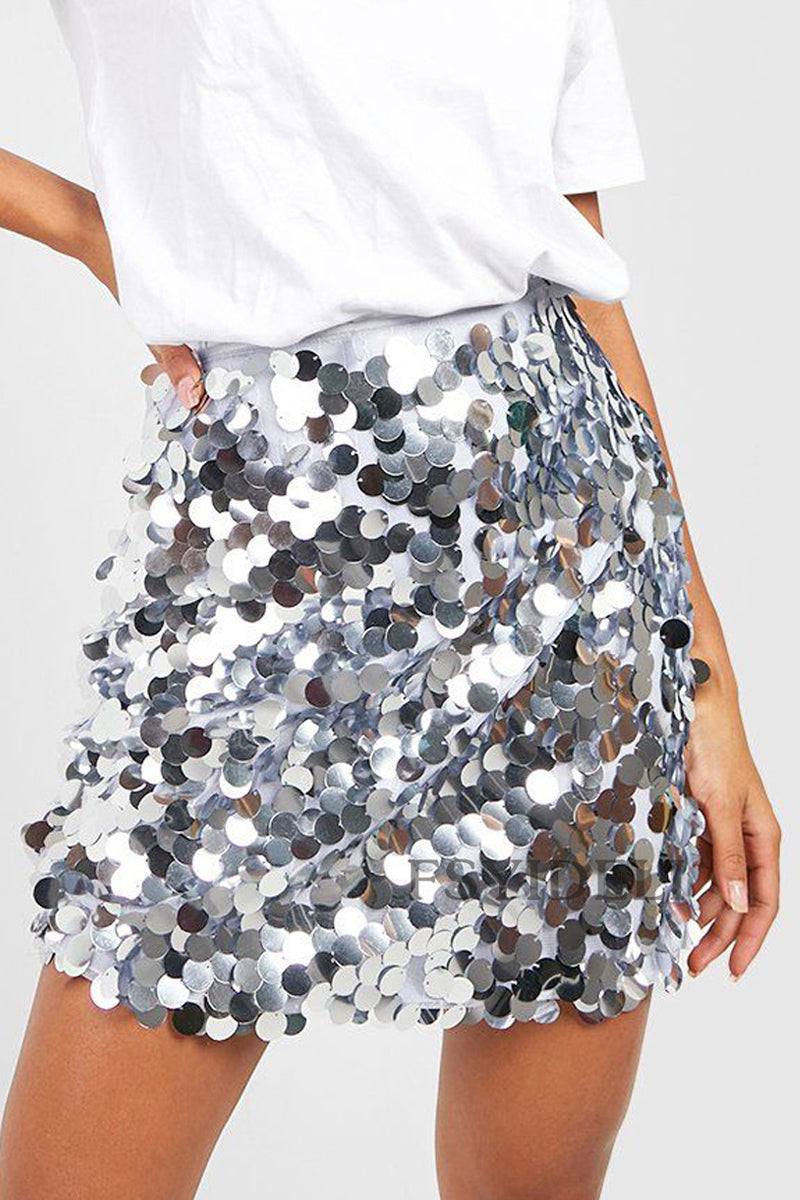 Lylia | Sexy Effen Kleur Sequin Rok voor Dames met A-lijn Pasvorm