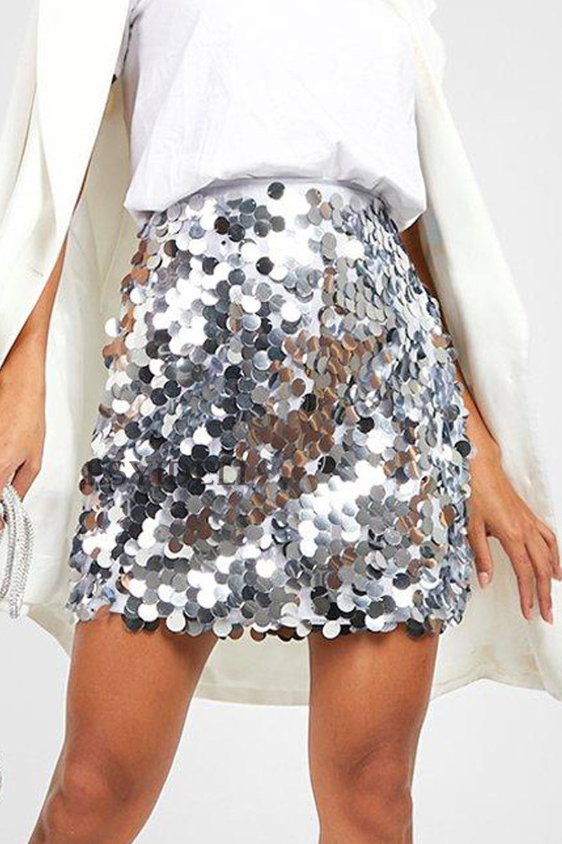Lylia | Sexy Effen Kleur Sequin Rok voor Dames met A-lijn Pasvorm