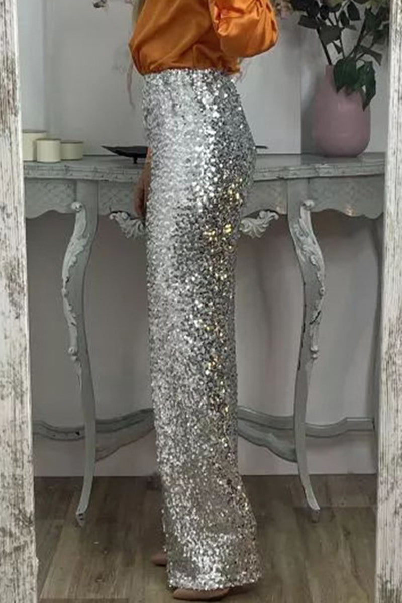 Marinda | Vrouwen Casual Sequined Broek – Hoge Taille, Rechte Pasvorm, Glanzende Details