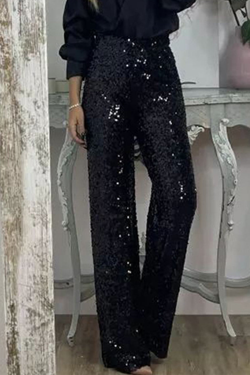 Marinda | Vrouwen Casual Sequined Broek – Hoge Taille, Rechte Pasvorm, Glanzende Details