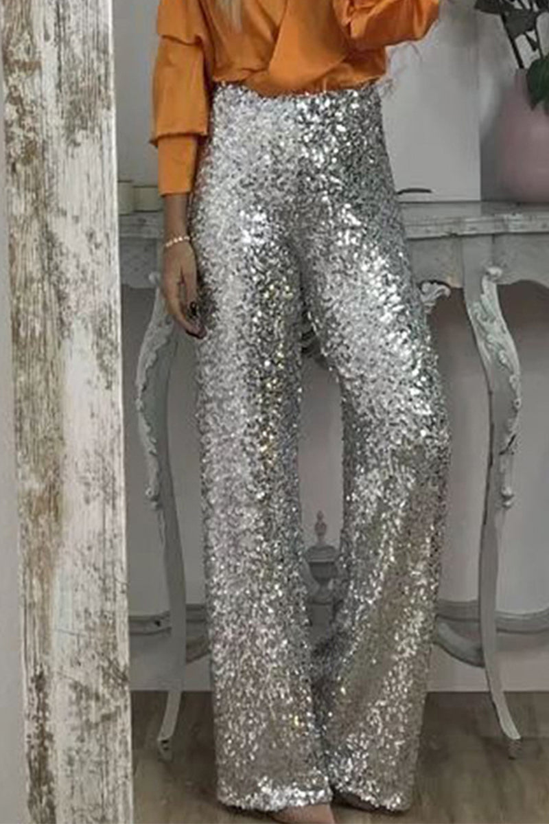 Marinda | Vrouwen Casual Sequined Broek – Hoge Taille, Rechte Pasvorm, Glanzende Details