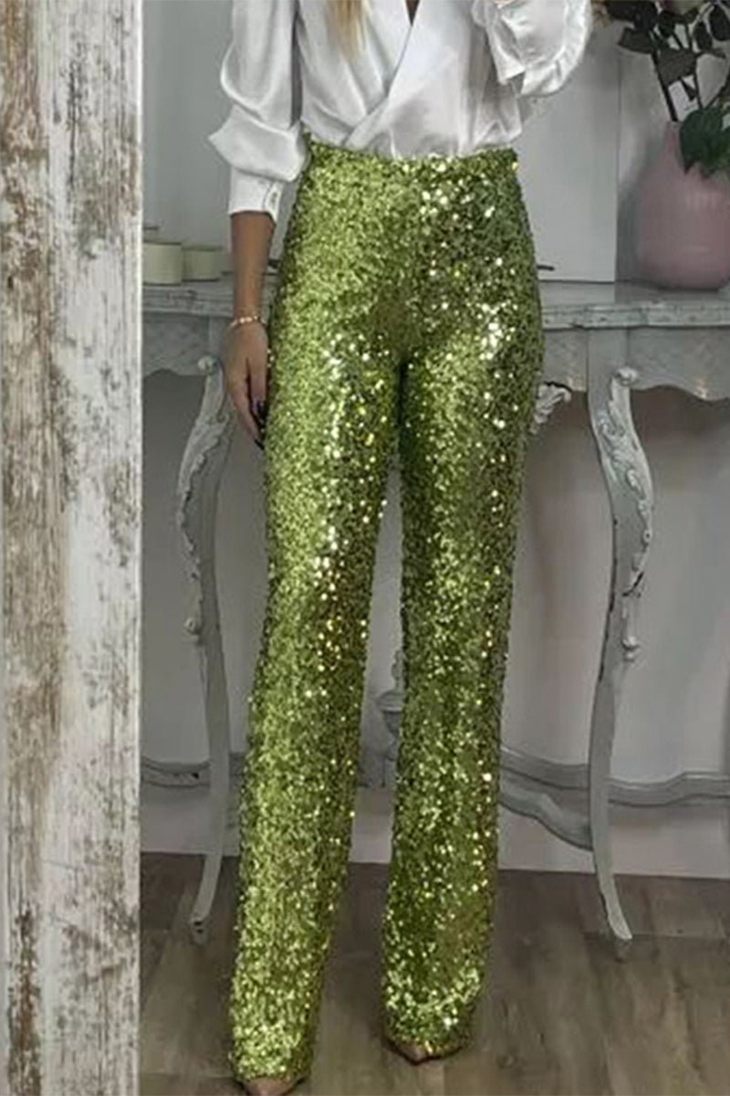 Marinda | Vrouwen Casual Sequined Broek – Hoge Taille, Rechte Pasvorm, Glanzende Details