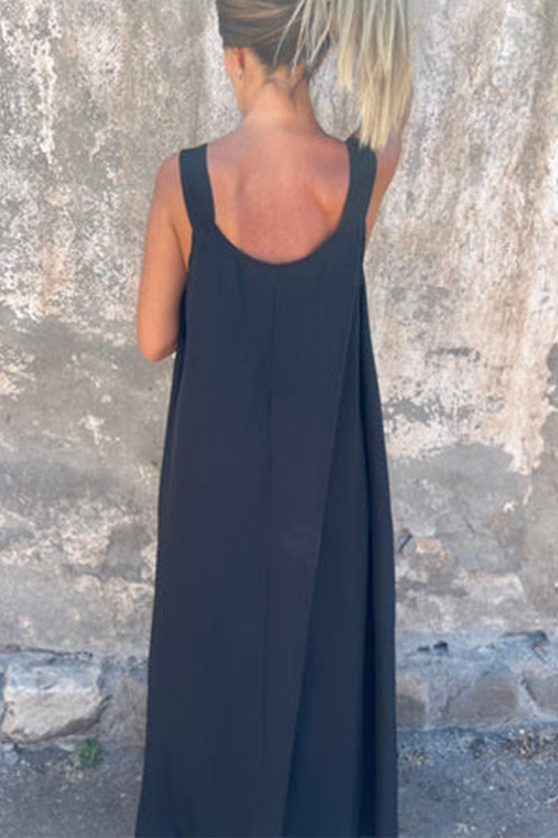 Casual effen jurk met bloemvorm en U-hals, mouwloos model