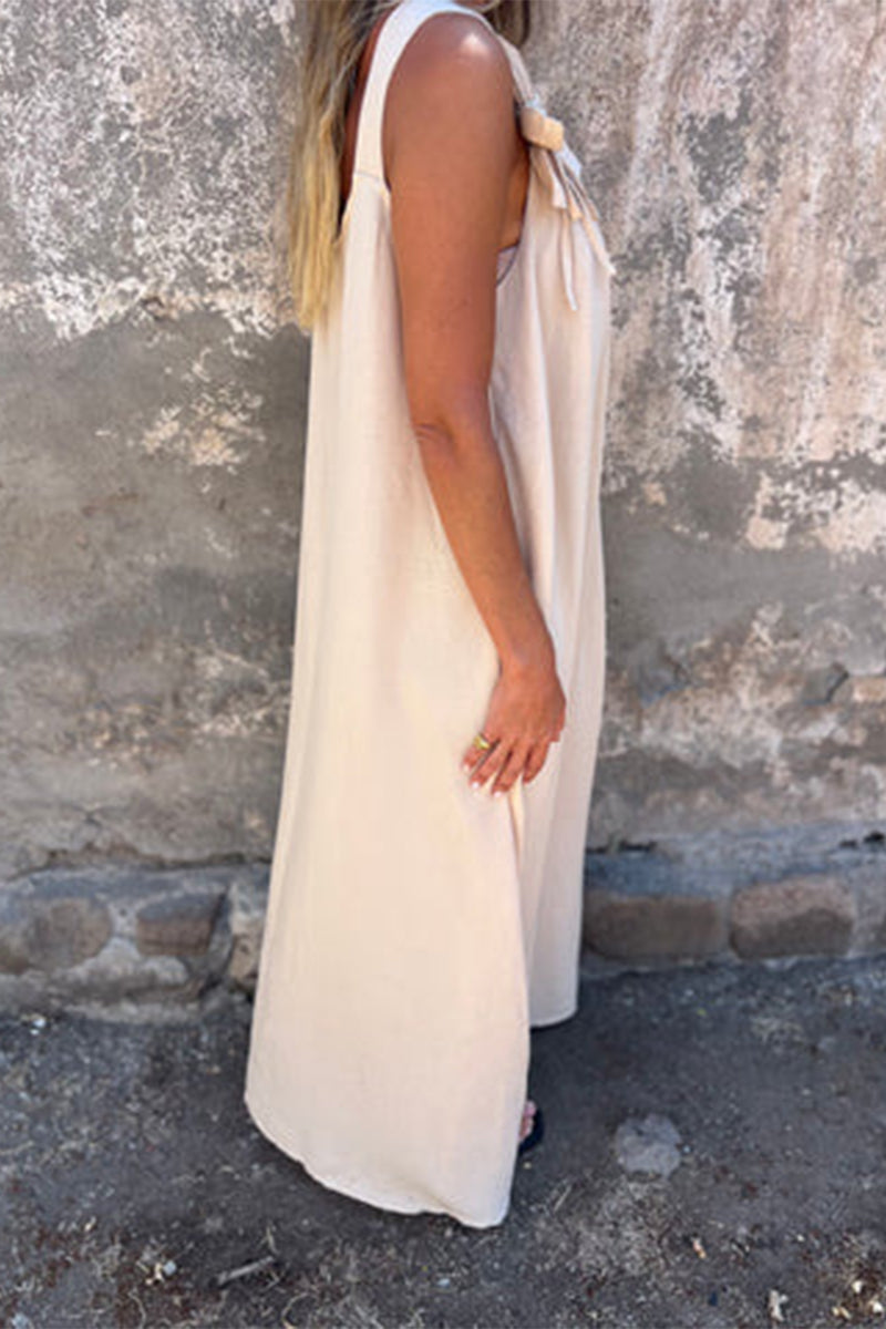 Casual effen jurk met bloemvorm en U-hals, mouwloos model
