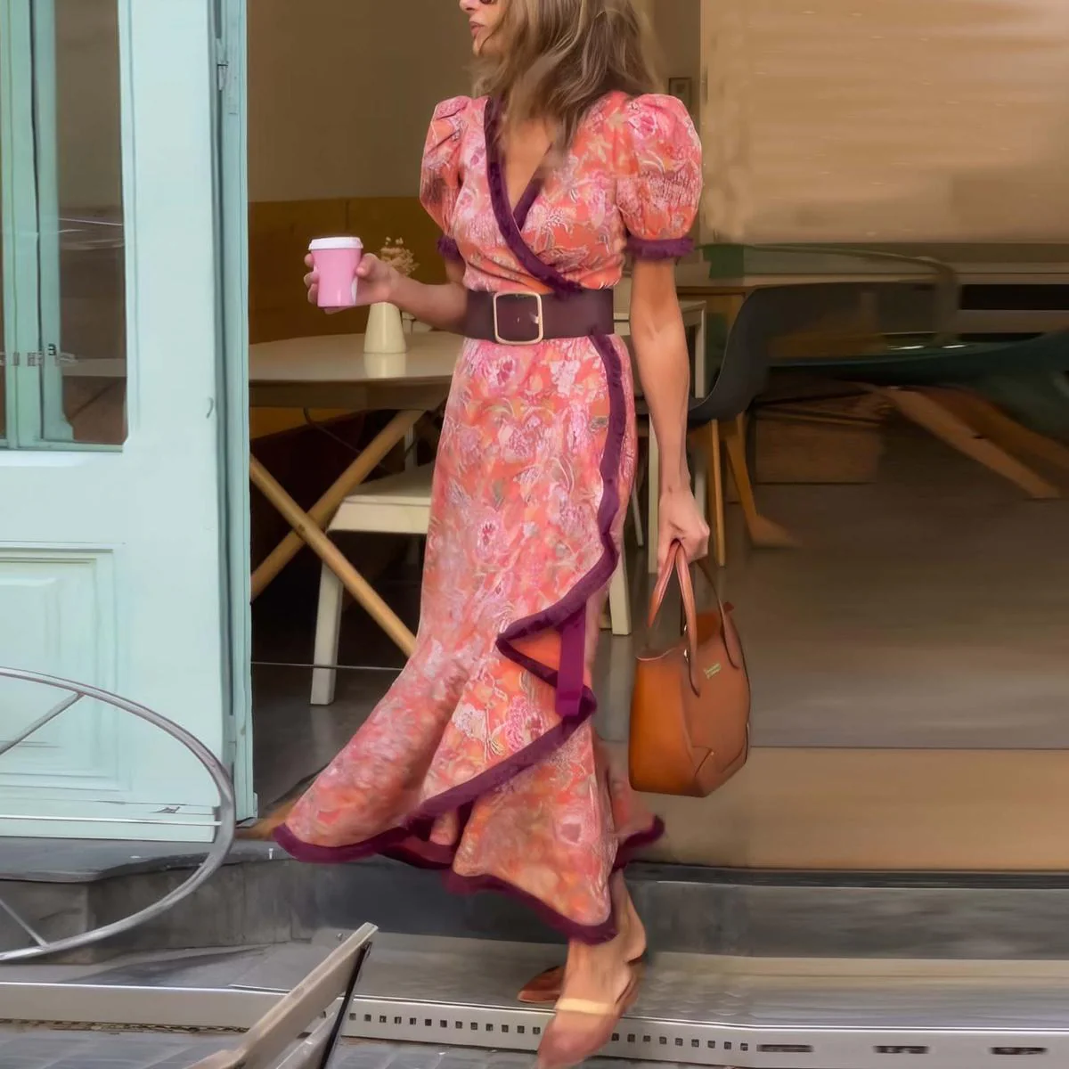 Dames Maxi Jurk met Bloemenprint en Strikceintuur bij Taille