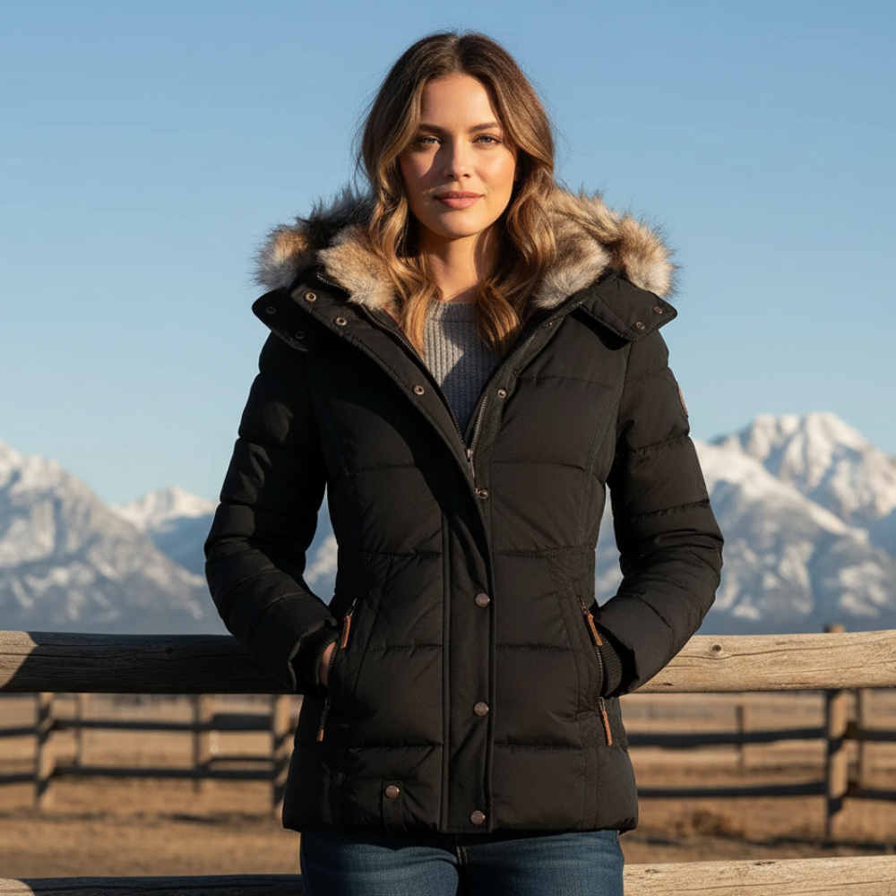 Lina Dames Winterjas | Gewatteerde Lange Jas met Verwijderbare Bontkap