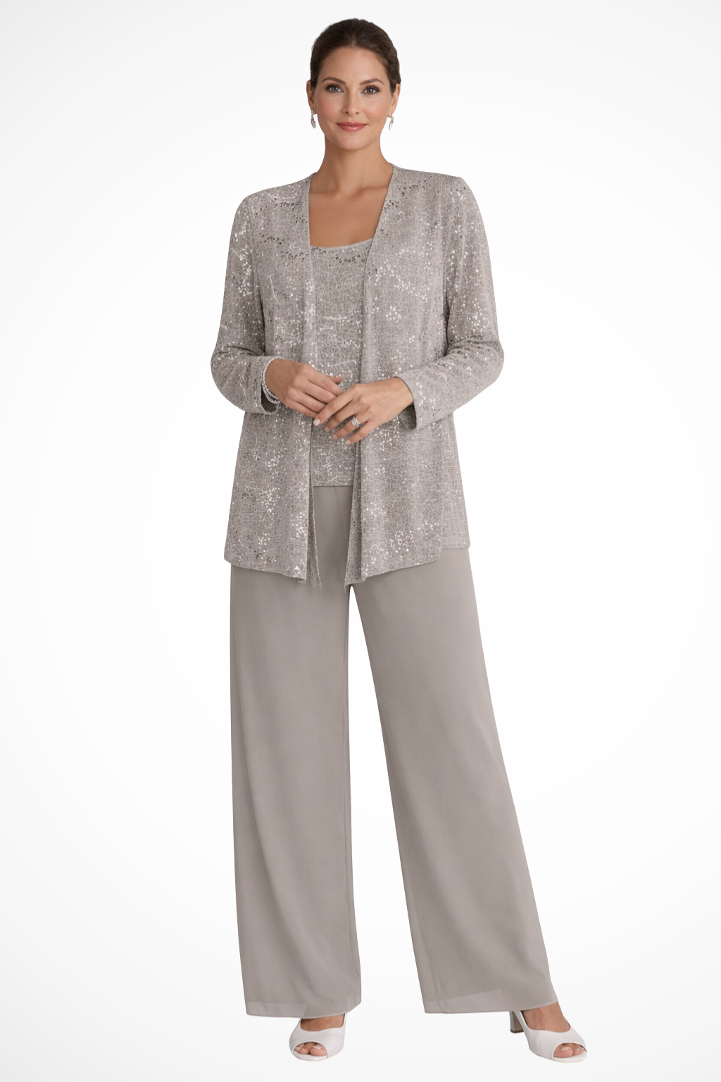 Dames Driedelig Pak met Pailletten en Kant - Wide Leg Broek Gala Outfit