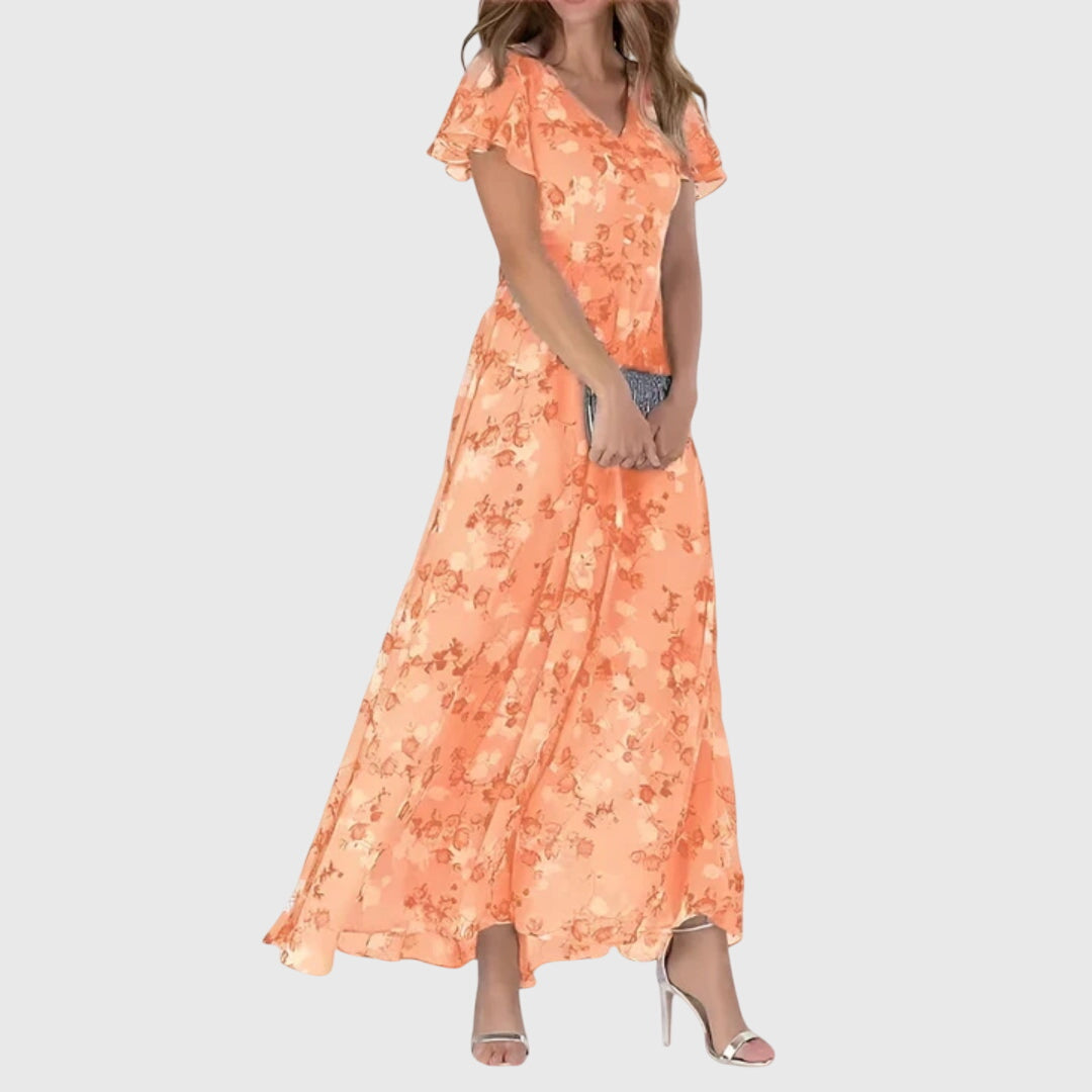 Dames Maxi Jurk Bloemenprint V-hals - Zomerjurk Lange Lengte