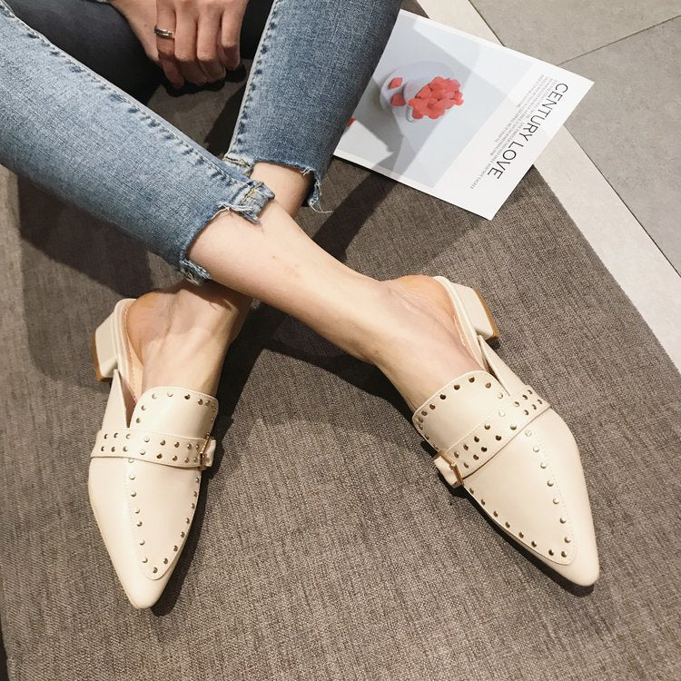 Stijlvolle Muiltjes met Lage Vierkante Hak en Studs voor Dames – Comfortabel Schoeisel voor Dagelijkse Mode – Trendy Zomerschoenen