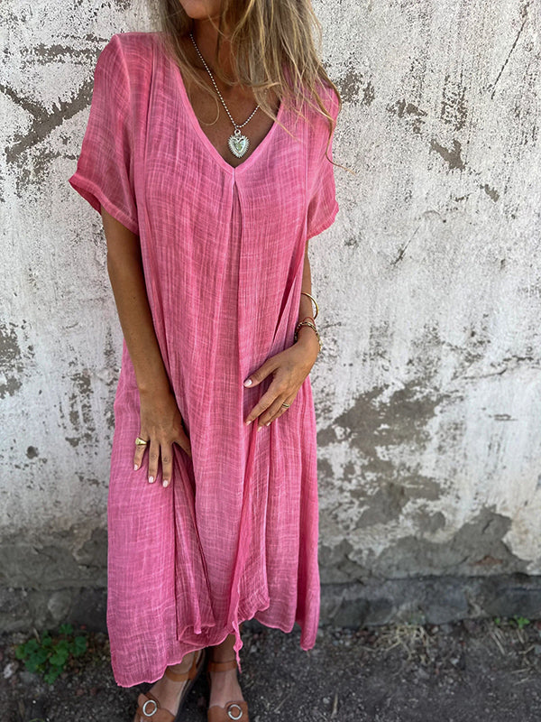 Flowy Damesjurk | Luchtige Zomerjurk voor Vrouwen met V-Hals en Korte Mouwen