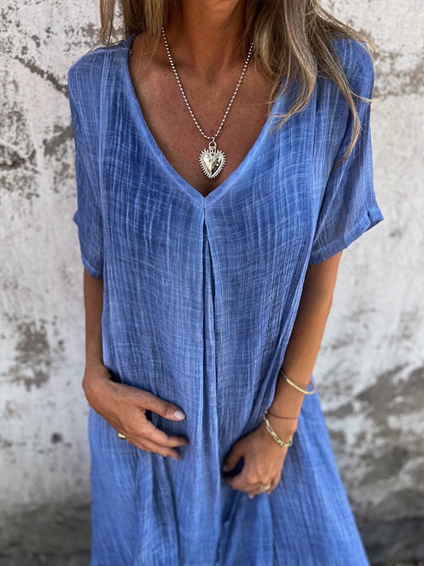 Flowy Damesjurk | Luchtige Zomerjurk voor Vrouwen met V-Hals en Korte Mouwen